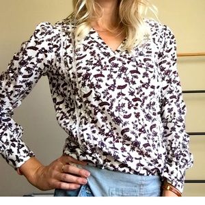 Hinge Floral Top with Lovely Details Long Sleeve Blouse